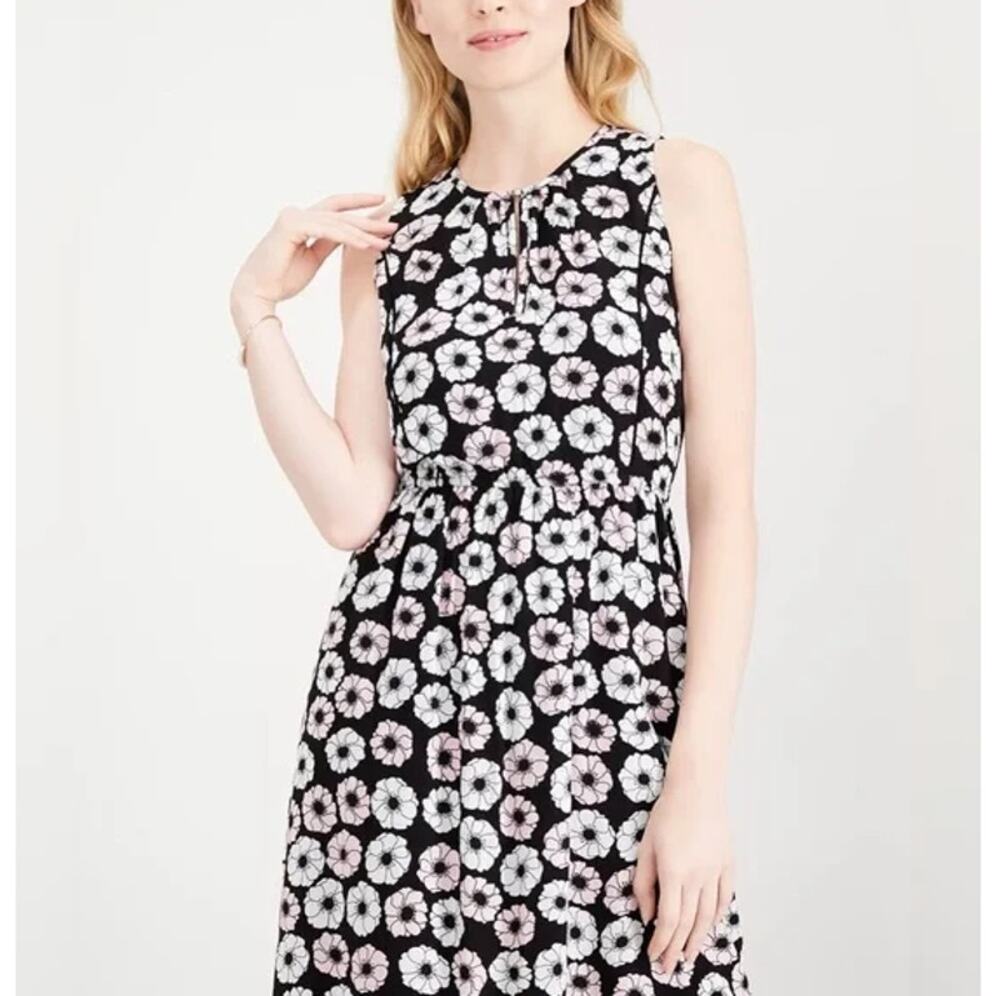 ANTHROPOLOGIE MAISON JULES Black White Daydreamer Floral Midi ~ XXS Oversized